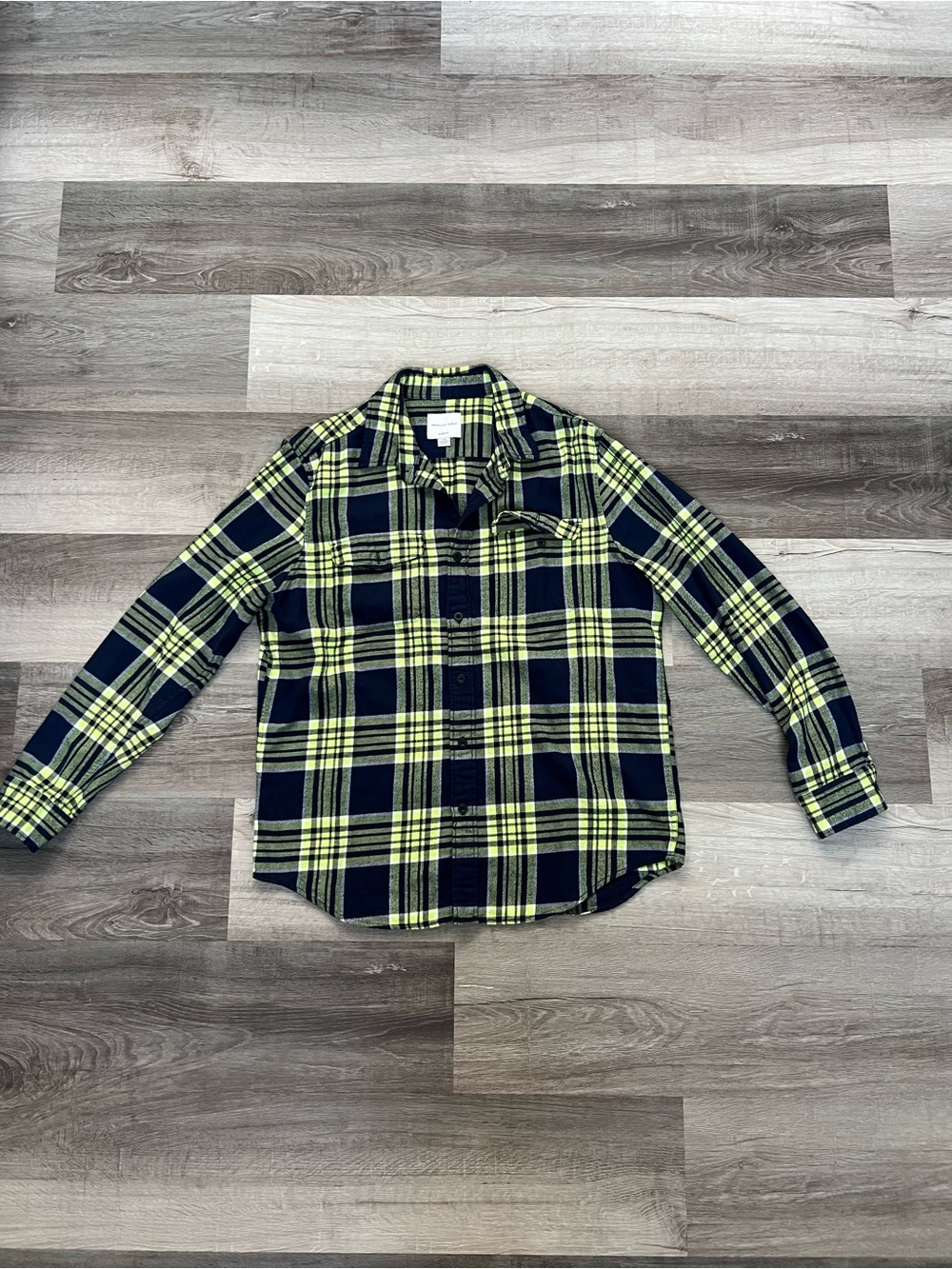 Men’s Navy & Lime Plaid Button-Up Shirt
